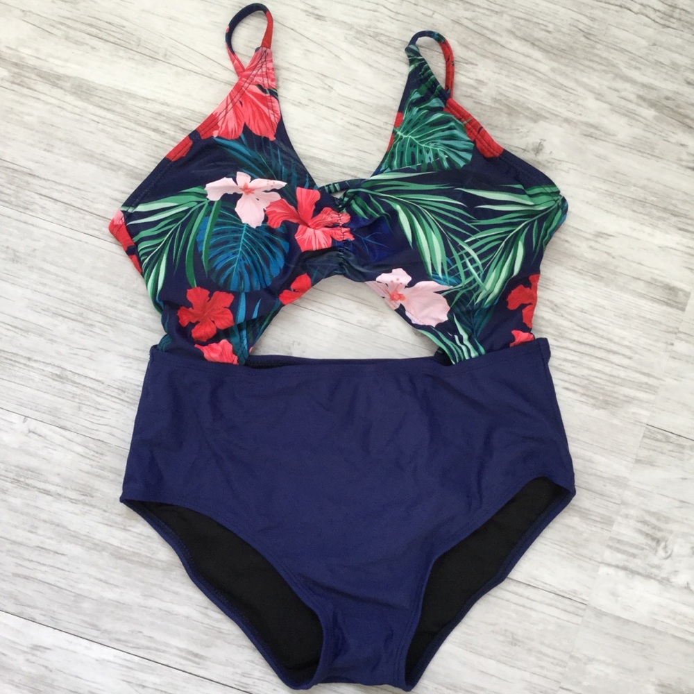 NWOT Blue Floral Tropical Monokini Swimsuit - S